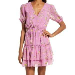 NWT Charles Henry Floral Print Smocked Tiered Mini Dress